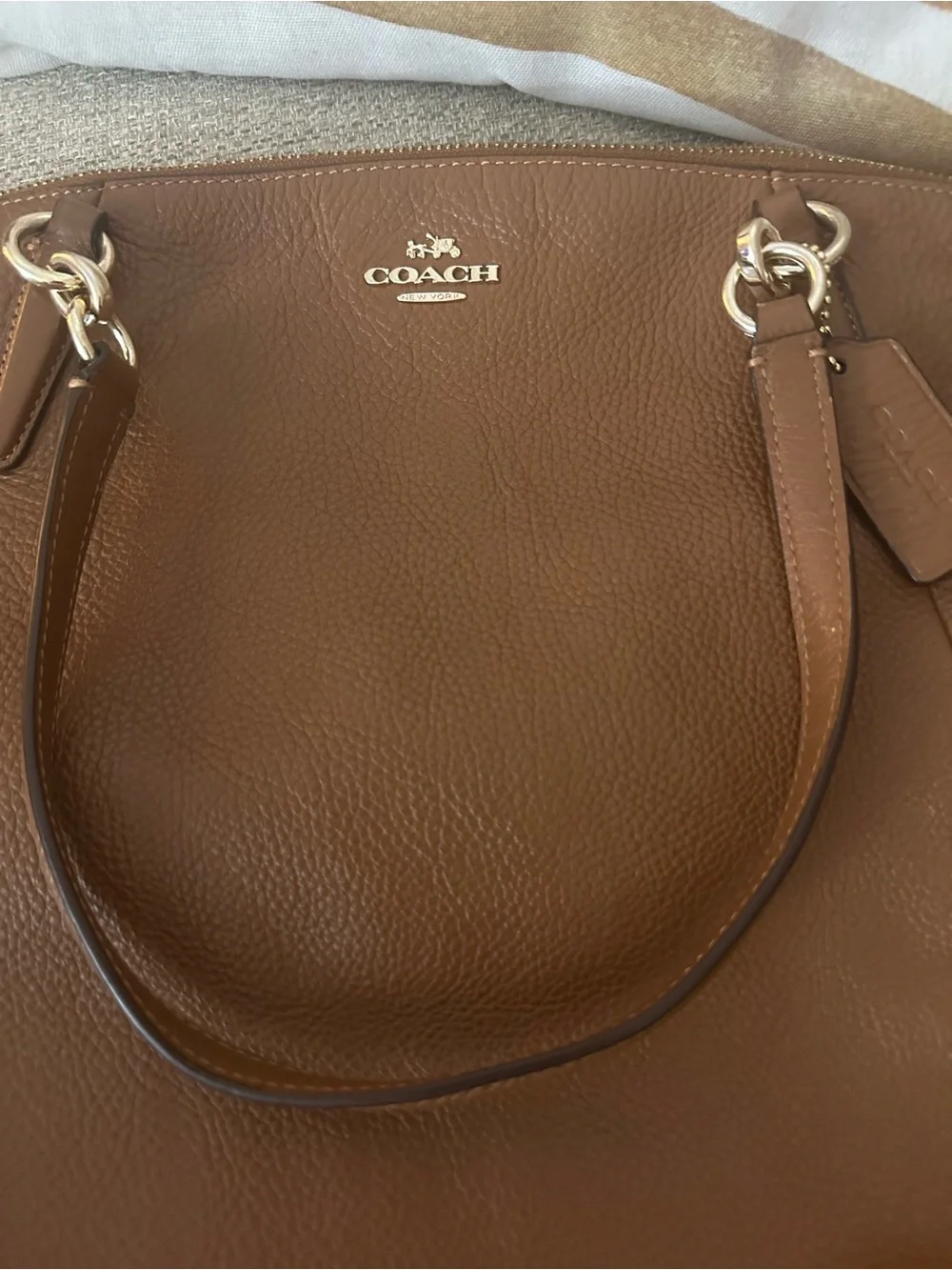 Coach Large Kelsey Satchel in Saddle Brown Pebbled Leather Optional Crossbody